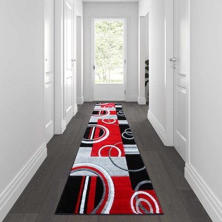 Flash Furniture Red 3' x 10' Geometric Abstract Area Rug KP-RG953-310-RD-GG